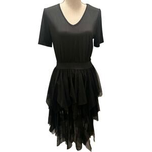 Vila Women's Black Tiered Tulle/Mesh Dress - Romantic, Flattering Fit, Large